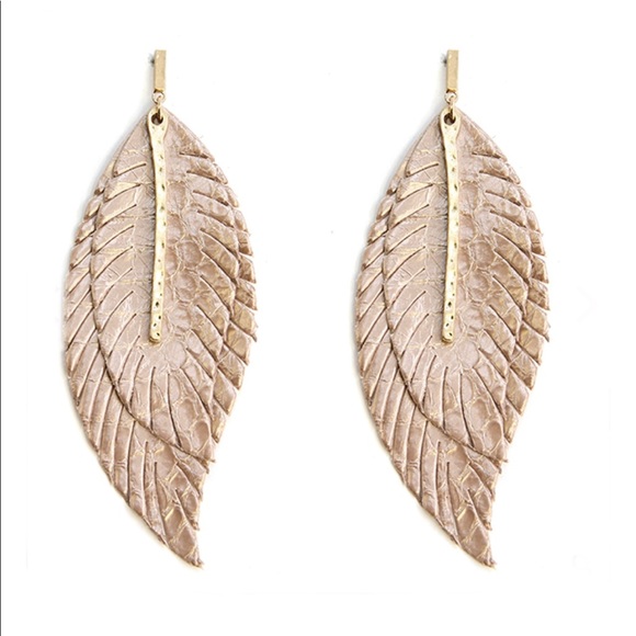 Jewelry - Leather Feather Fringe Earrings - Rose Gold